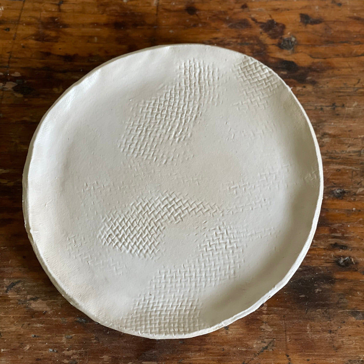 Handmade Stoneware Dinnerware Set In Matte White With Burlap Texture