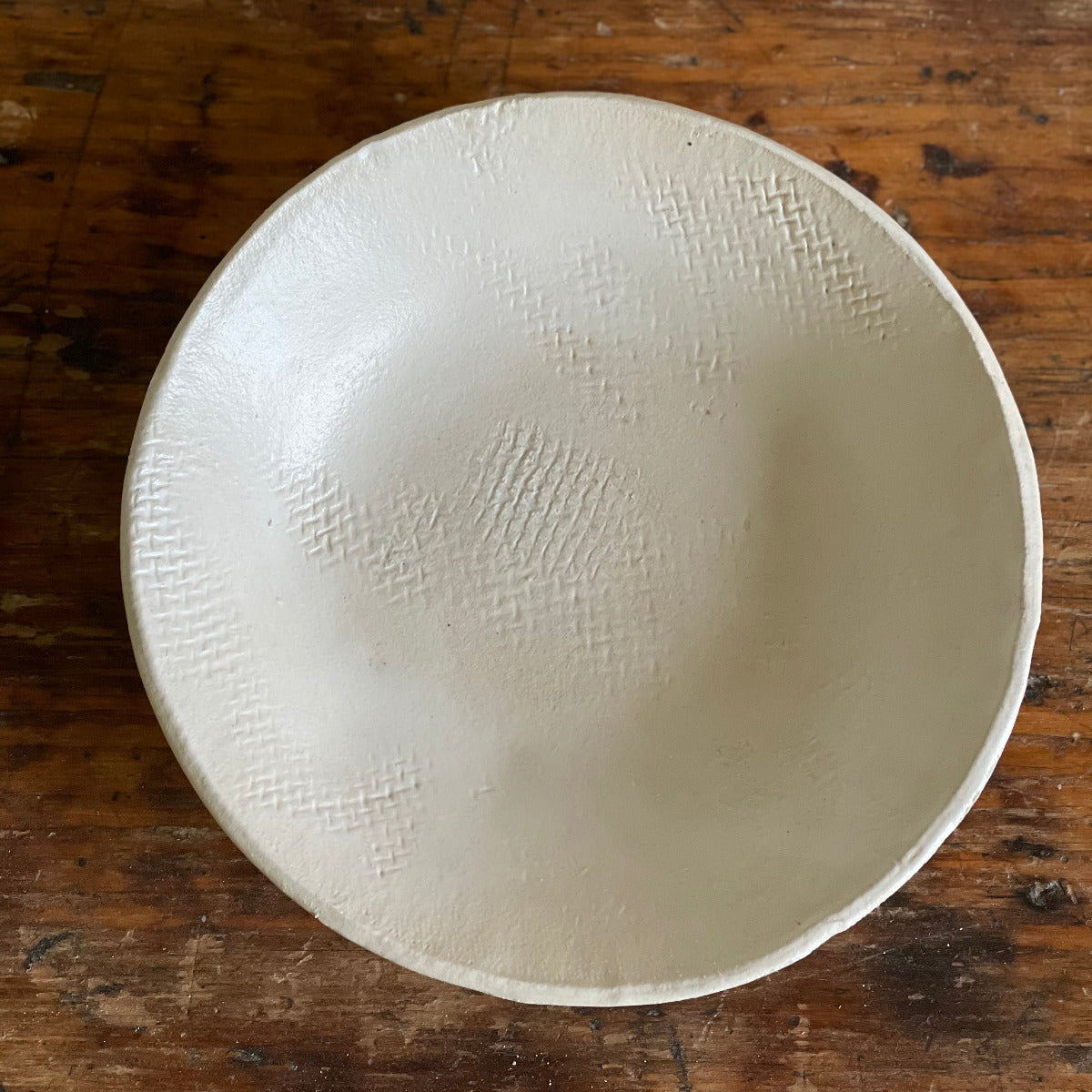 Handmade Stoneware Dinnerware Set In Matte White With Burlap Texture